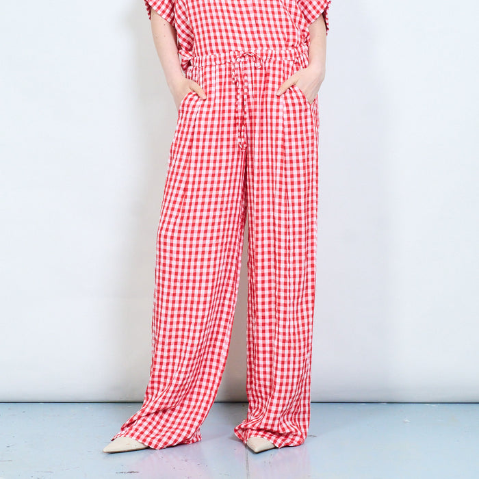 Retro picnic gingham wide leg trousers wholesale