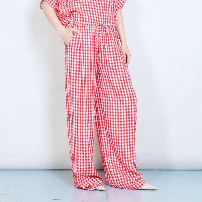 Retro picnic gingham wide leg trousers wholesale