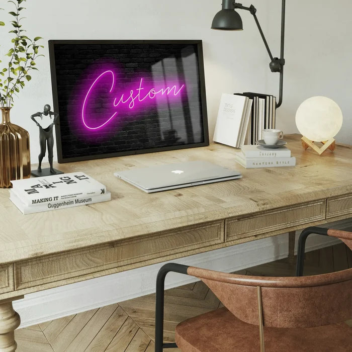 Retro Script Neon Print, personalised print framed home office wall art