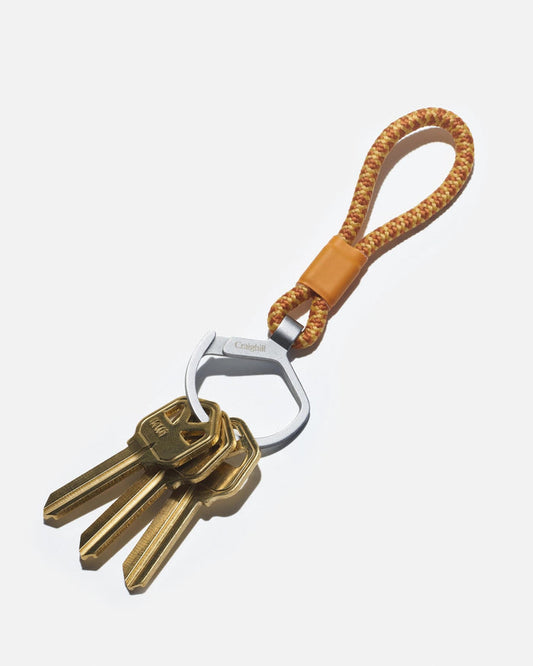 Rope split ring with orange braided loop and metal key holder