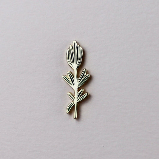 Rosemary enamel pin, silver-tone sprig with white enamel leaf lines and green accents