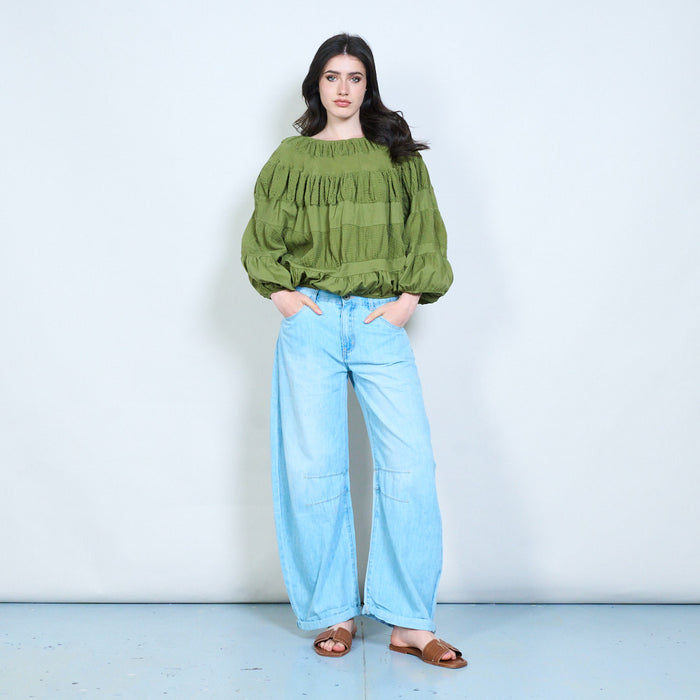 Ruffle detail embroidered blouse wholesale