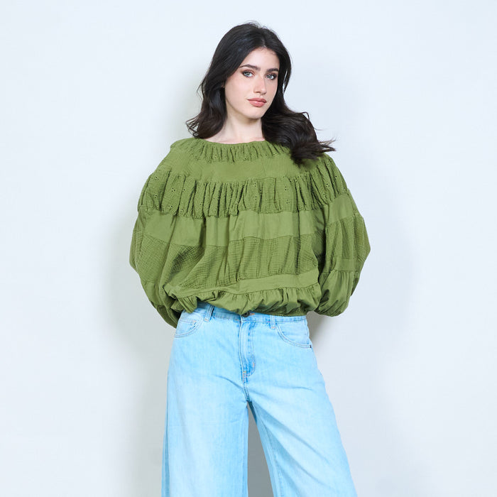 Ruffle detail embroidered blouse wholesale