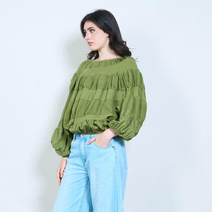 Ruffle detail embroidered blouse wholesale