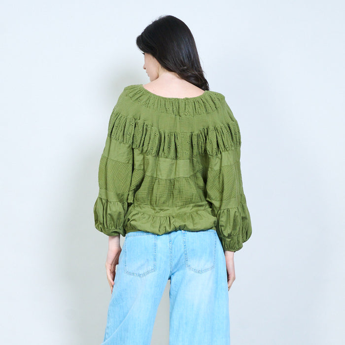 Ruffle detail embroidered blouse wholesale