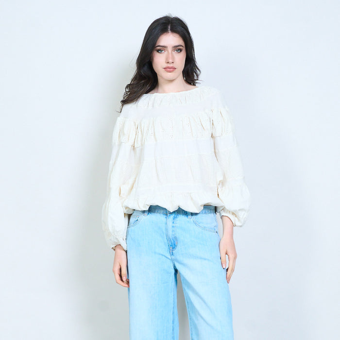 Ruffle detail embroidered blouse wholesale