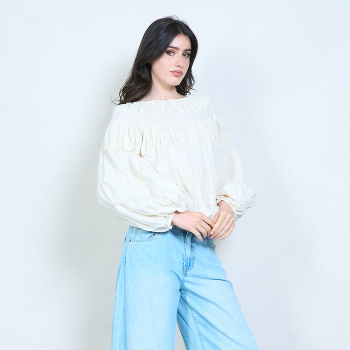 Ruffle detail embroidered blouse wholesale