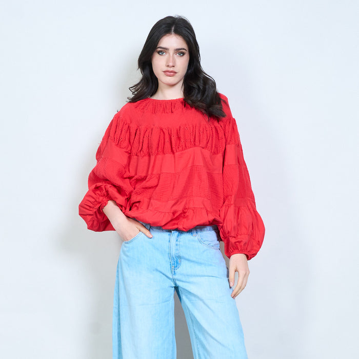 Ruffle detail embroidered blouse wholesale