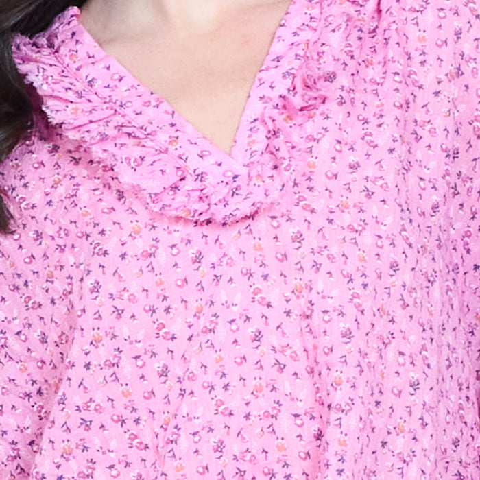 Ruffle neckline printed blouse wholesale