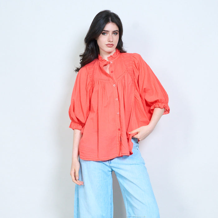 Ruffle trim gathered blouse wholesale