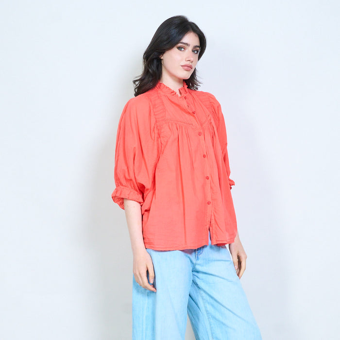Ruffle trim gathered blouse wholesale