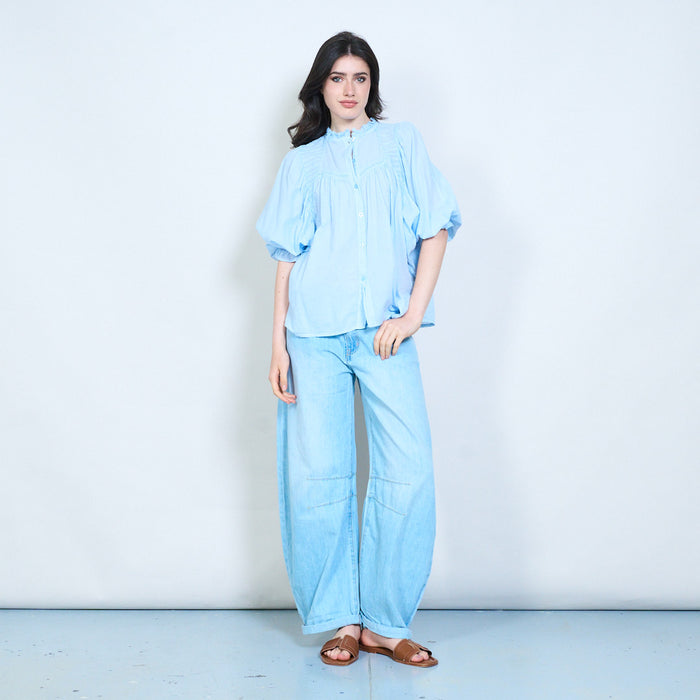 Ruffle trim gathered blouse wholesale
