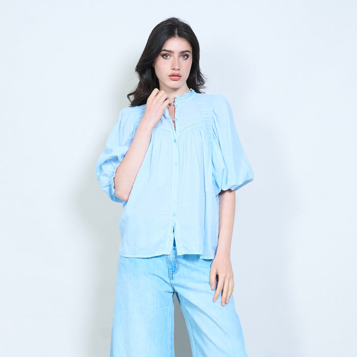 Ruffle trim gathered blouse wholesale