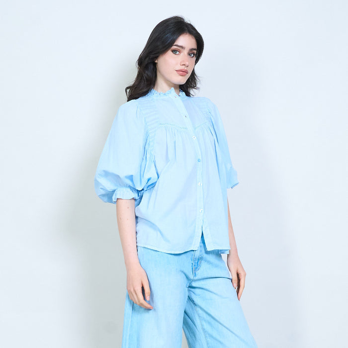 Ruffle trim gathered blouse wholesale