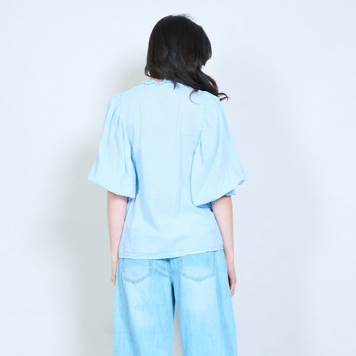 Ruffle trim gathered blouse wholesale