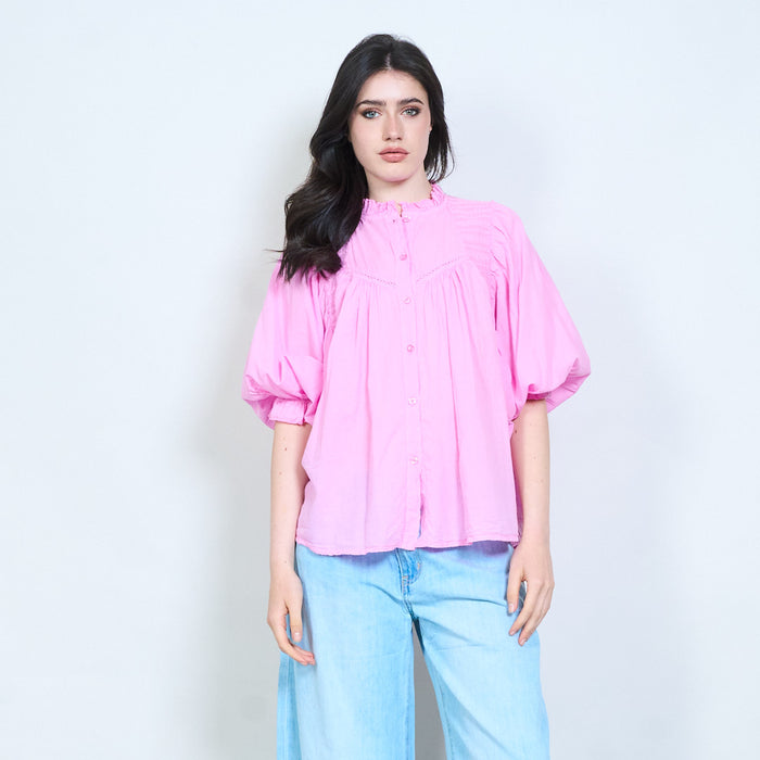 Ruffle trim gathered blouse wholesale