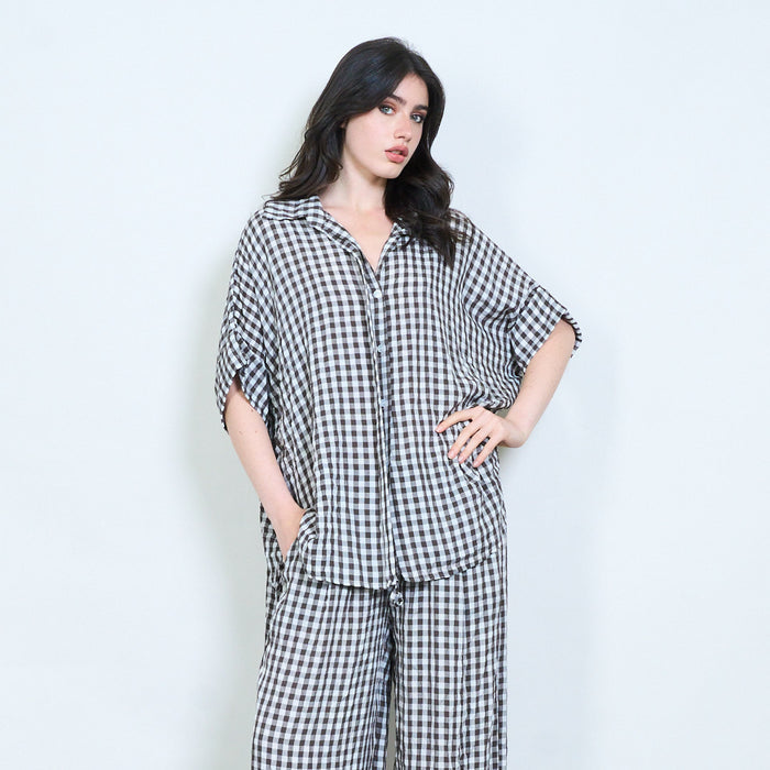 Rustic gingham airy button shirt wholesale