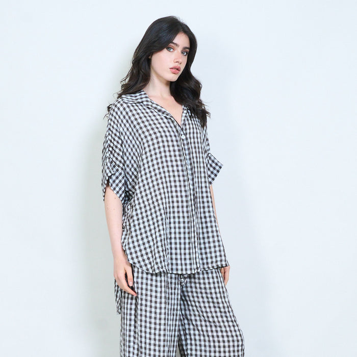 Rustic gingham airy button shirt wholesale