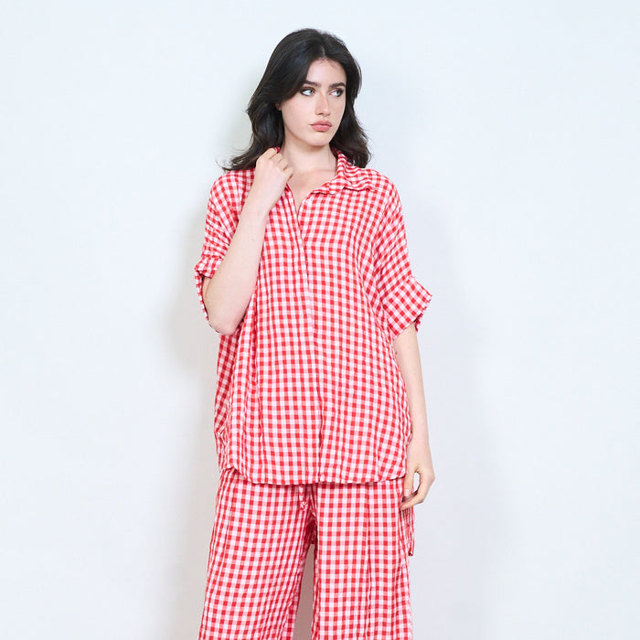 Rustic gingham airy button shirt wholesale