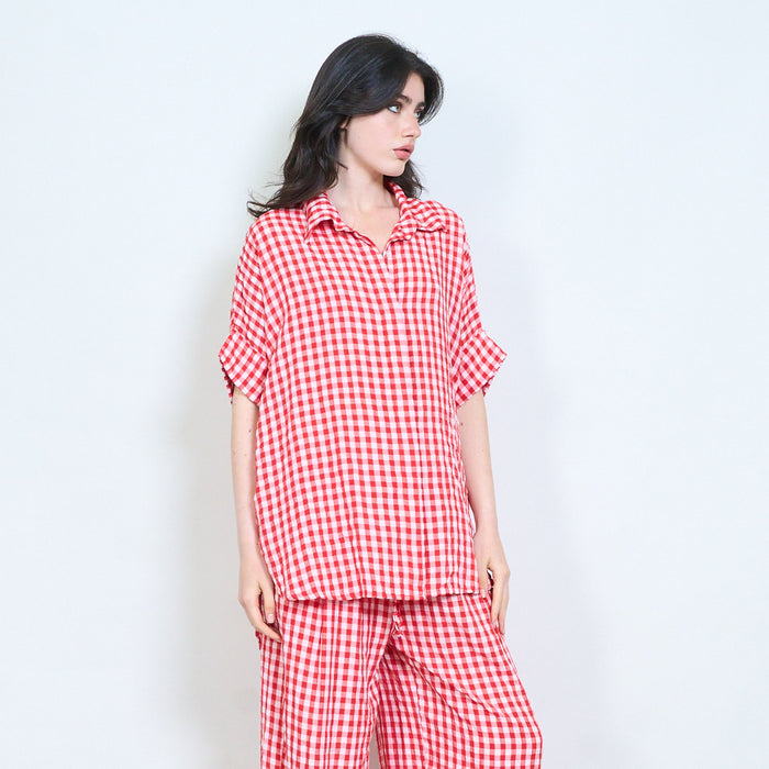 Rustic gingham airy button shirt wholesale