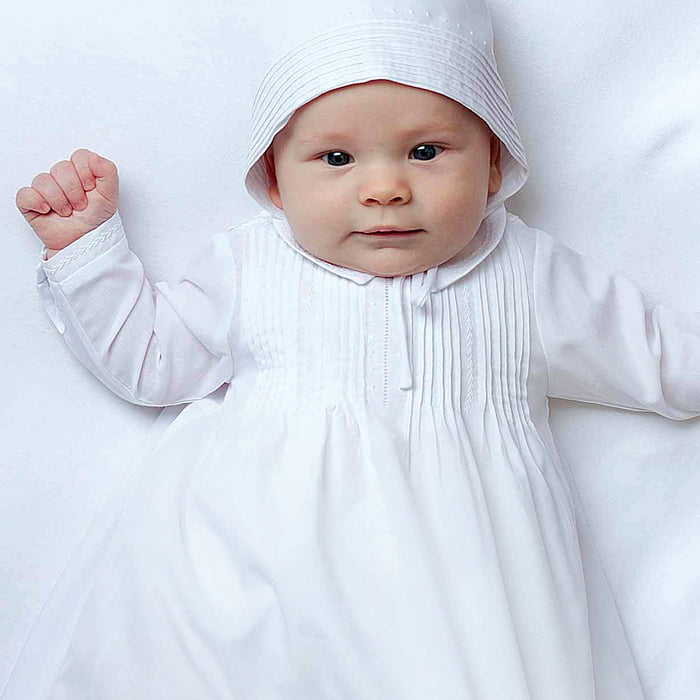 Sarah Louise LS Christening Gown. Tucks/hat