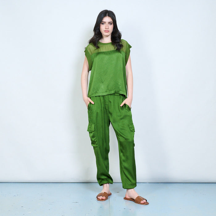 Satin feel cargo jogger trousers wholesale