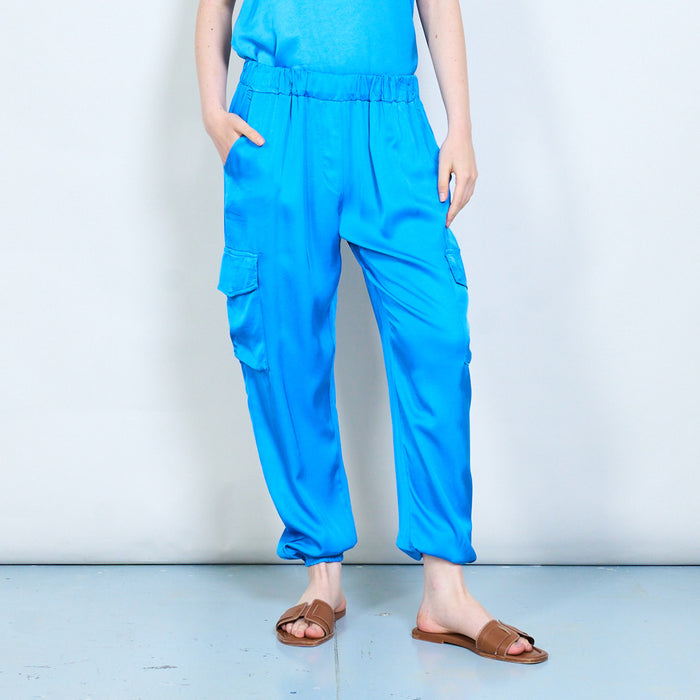 Satin feel cargo jogger trousers wholesale