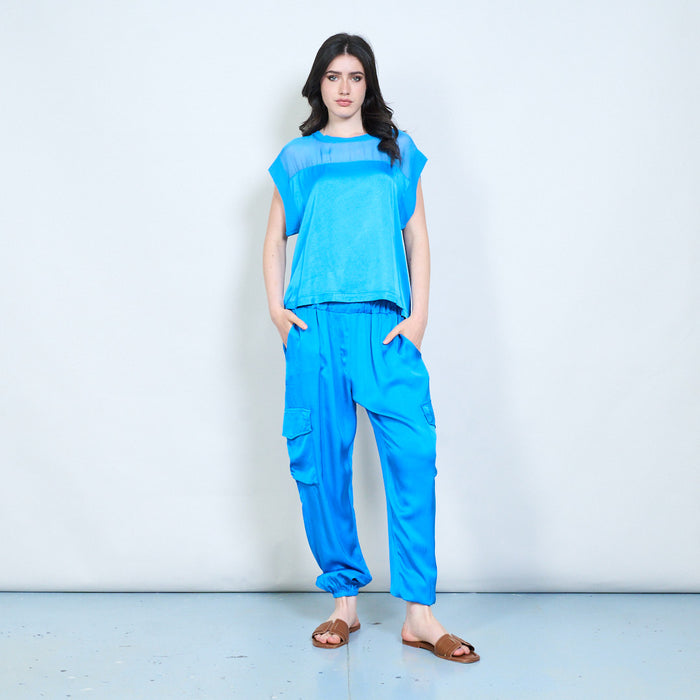 Satin feel cargo jogger trousers wholesale
