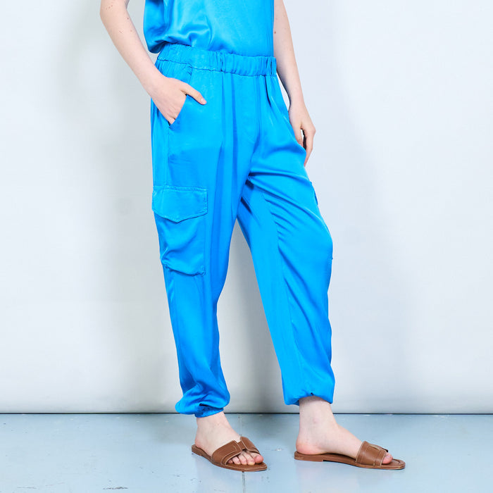 Satin feel cargo jogger trousers wholesale