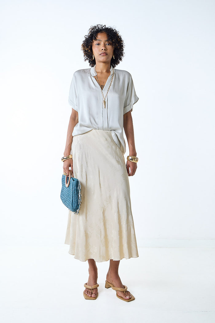 Satin jacquard flowy midi skirt wholesale