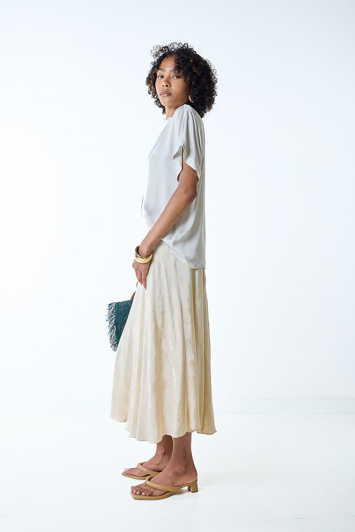 Satin jacquard flowy midi skirt wholesale