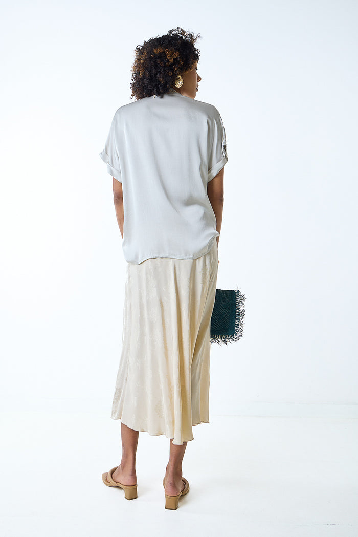 Satin jacquard flowy midi skirt wholesale