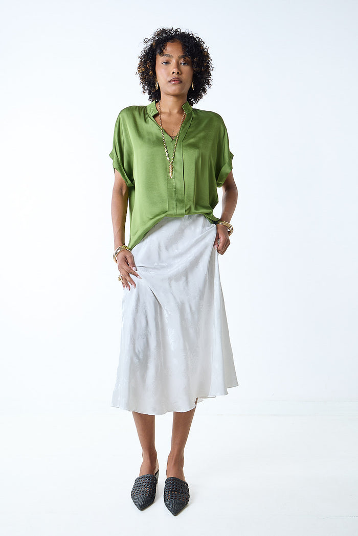 Satin jacquard flowy midi skirt wholesale