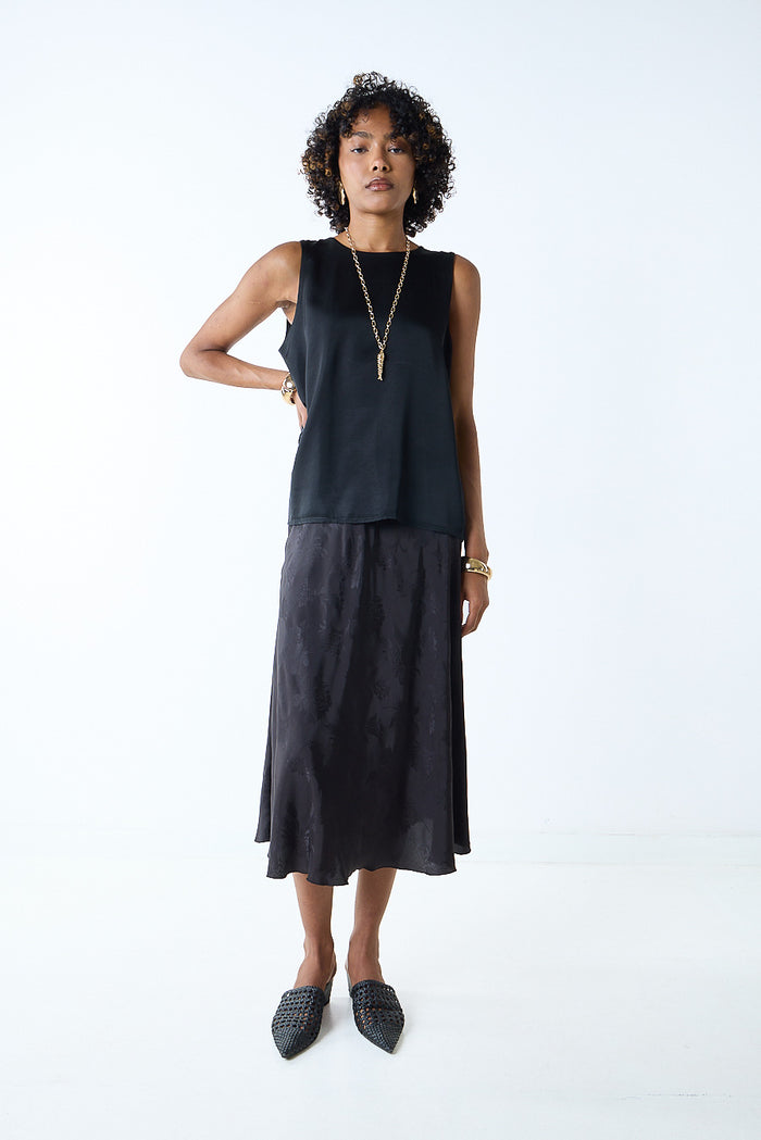 Satin jacquard flowy midi skirt wholesale