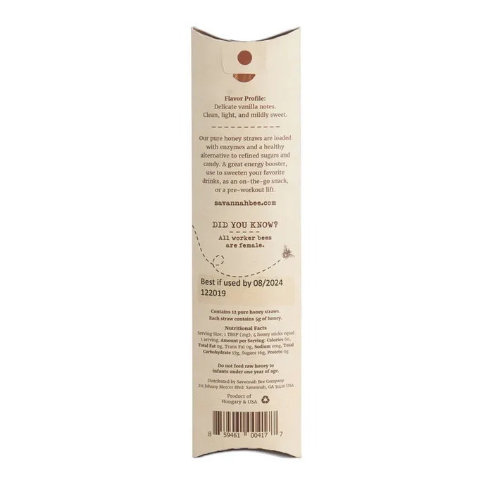Savannah Bee Company Honey Straw - 12 Pack