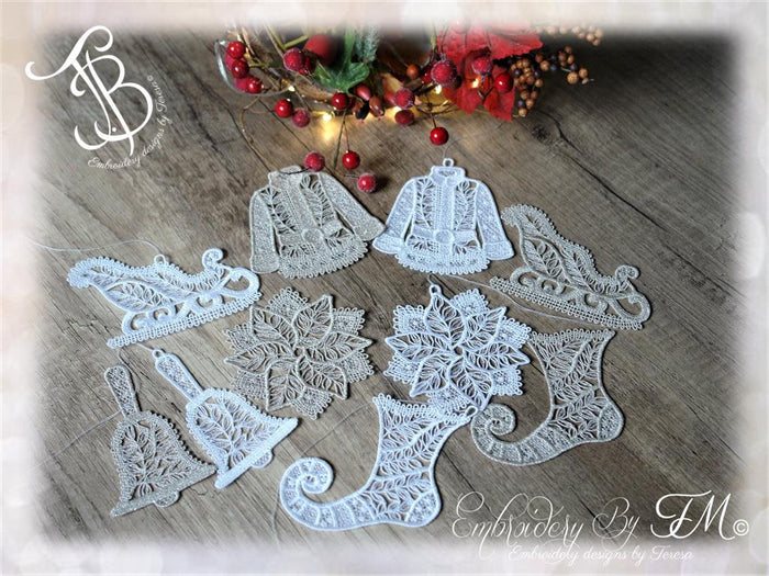 Set christmas FSL - FSL/ bobbin lace / 4x4 hoop