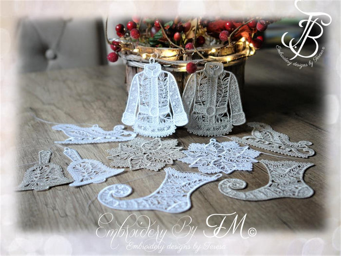Set christmas FSL - FSL/ bobbin lace / 4x4 hoop