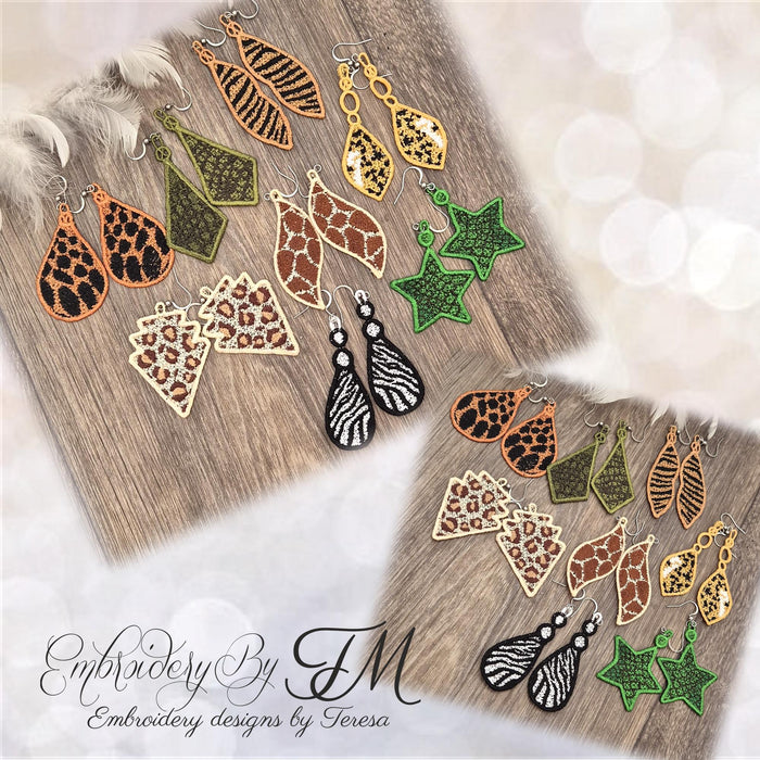 Set earrings animals/4x4 hoop