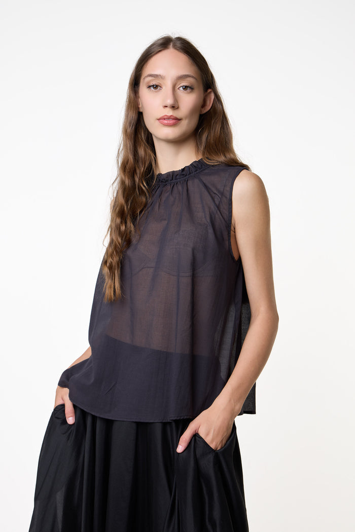 Sheer frill neck sleeveless blouse wholesale