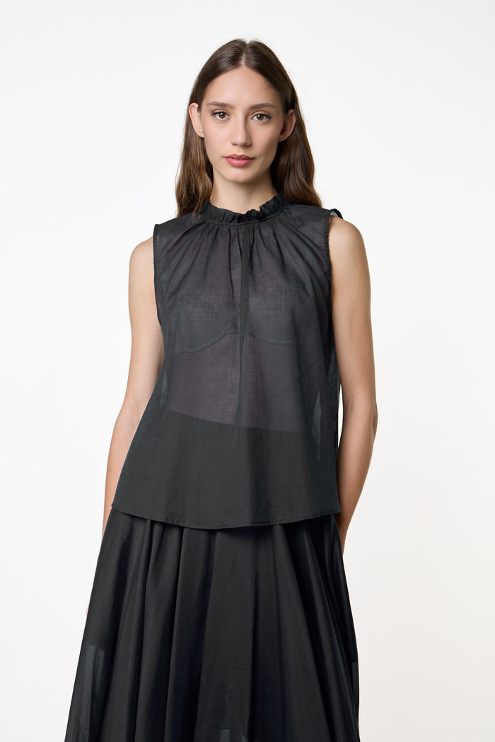 Sheer frill neck sleeveless blouse wholesale