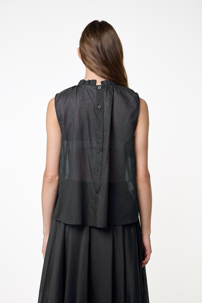 Sheer frill neck sleeveless blouse wholesale