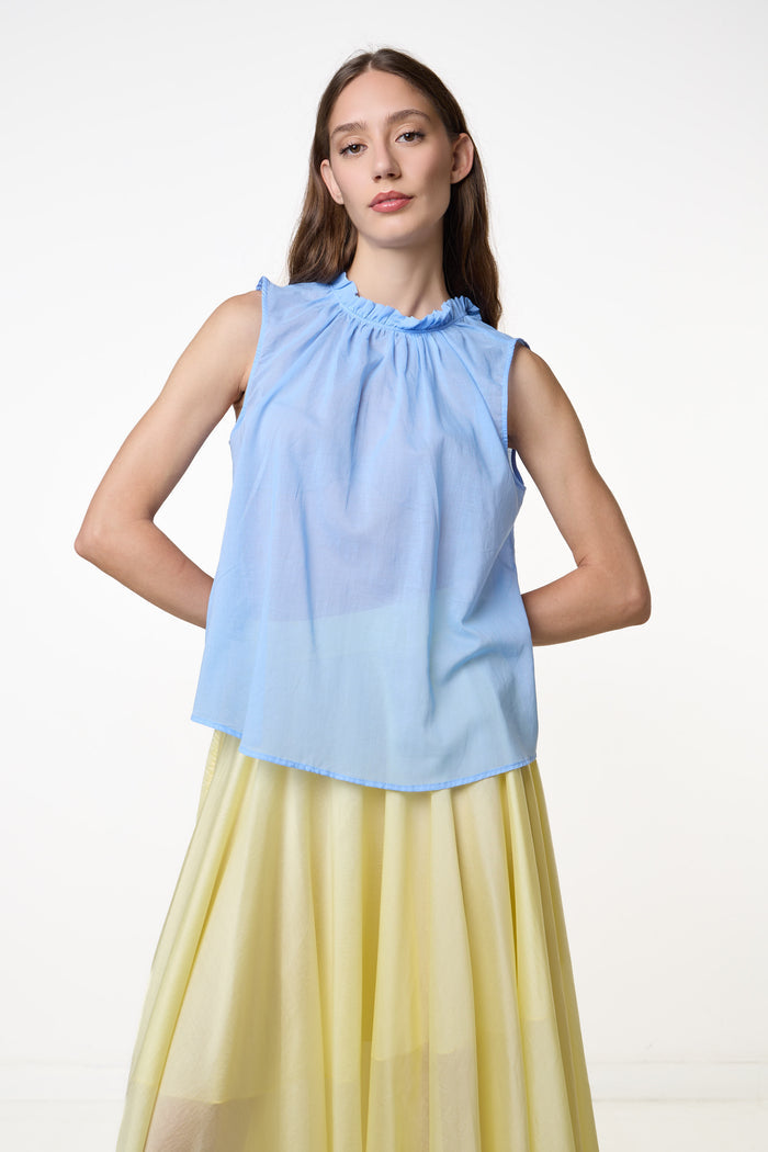Sheer frill neck sleeveless blouse wholesale
