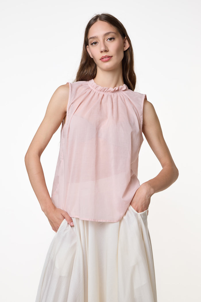 Sheer frill neck sleeveless blouse wholesale