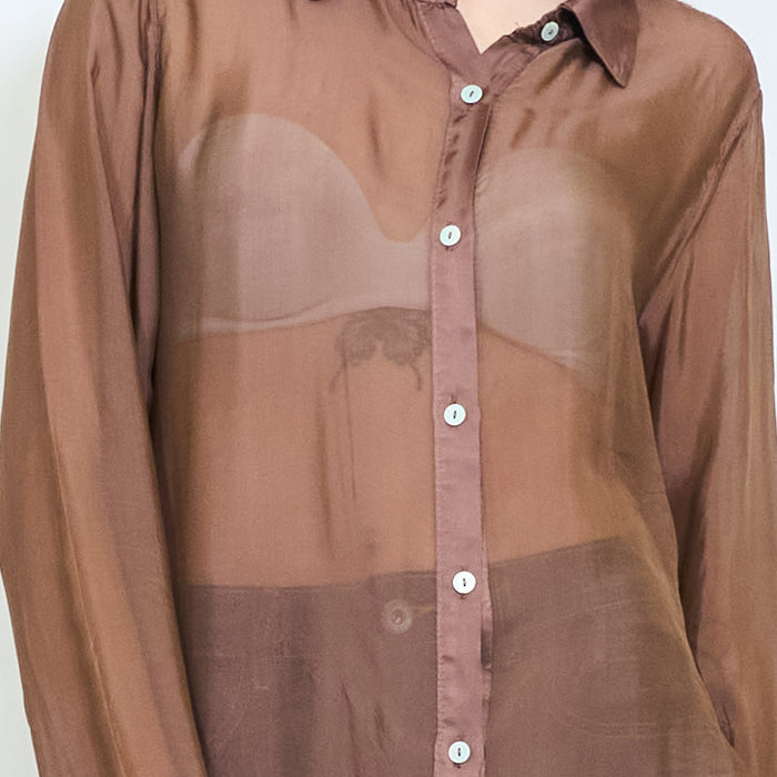 Sheer lace panel button-up chiffon blouse wholesale