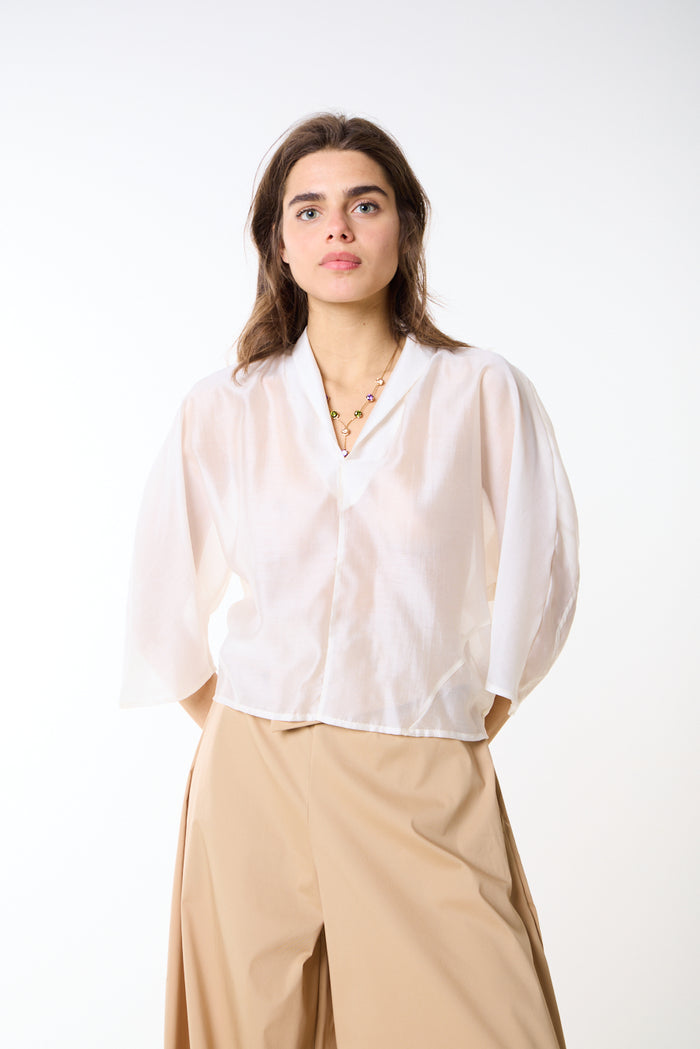 Sheer layered wide sleeve blouse wholesale