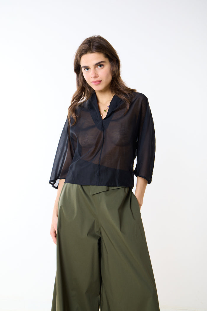 Sheer layered wide sleeve blouse wholesale