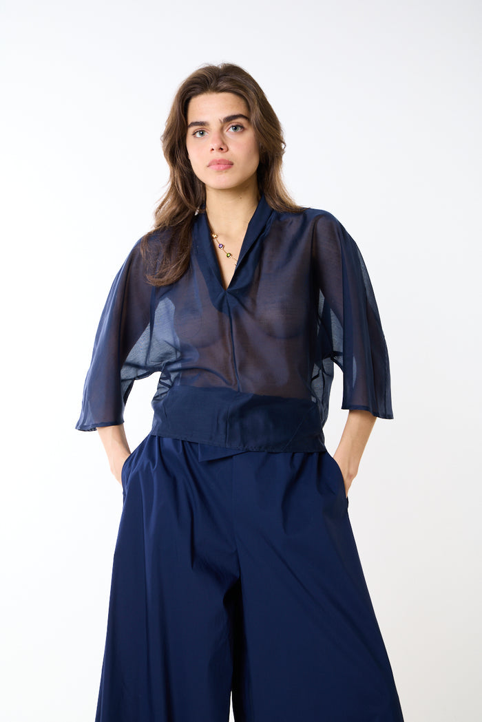 Sheer layered wide sleeve blouse wholesale