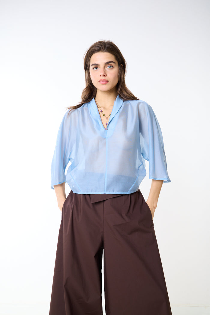 Sheer layered wide sleeve blouse wholesale