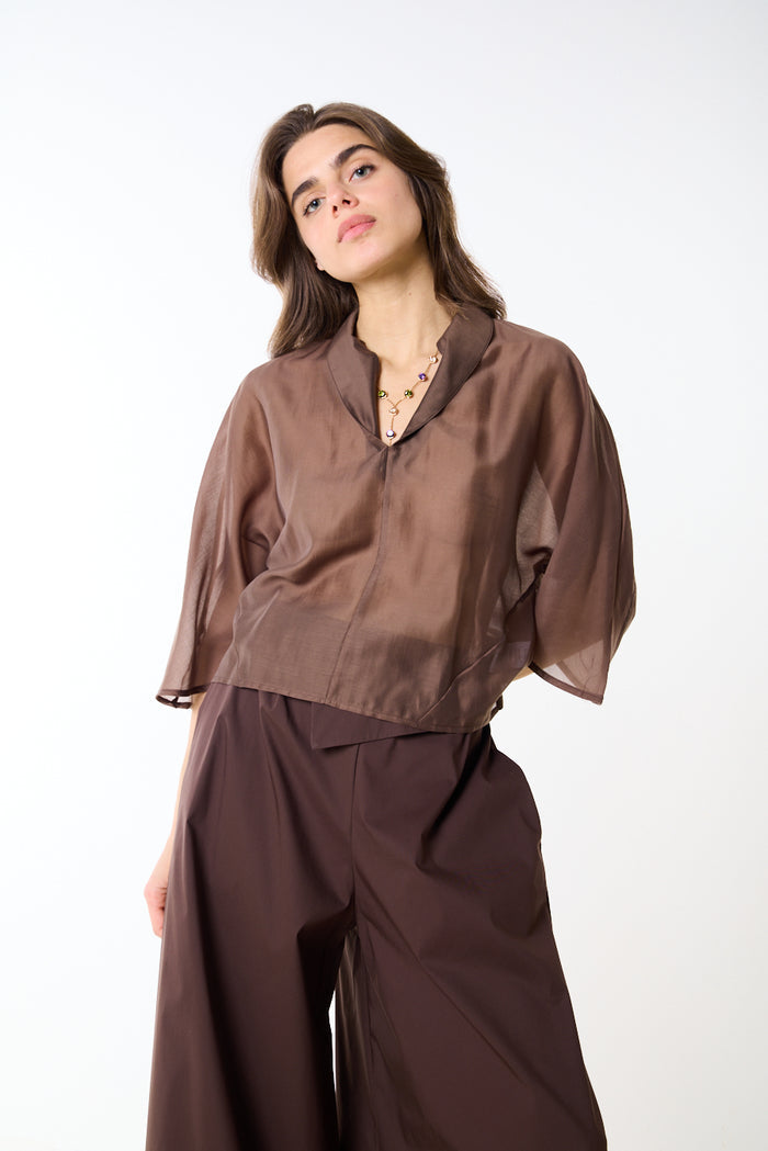 Sheer layered wide sleeve blouse wholesale