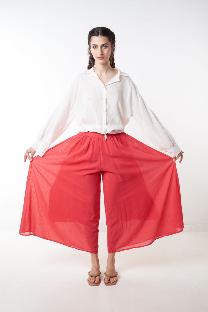 Sheer overlay wide leg flowy elastic waist trouser wholesale